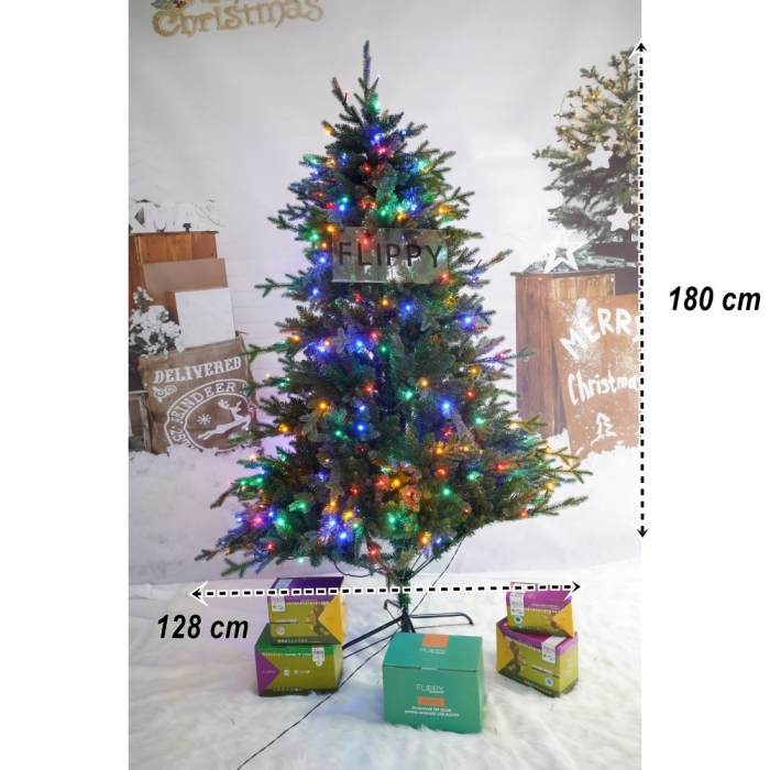 Brad Artificial de Craciun, Becuri led incluse in ramuri, pentru interior/exterior, inaltime 180 cm, diametru 128 cm, 1246 ramuri, Flippy, verde, suport metalic inclus [5]