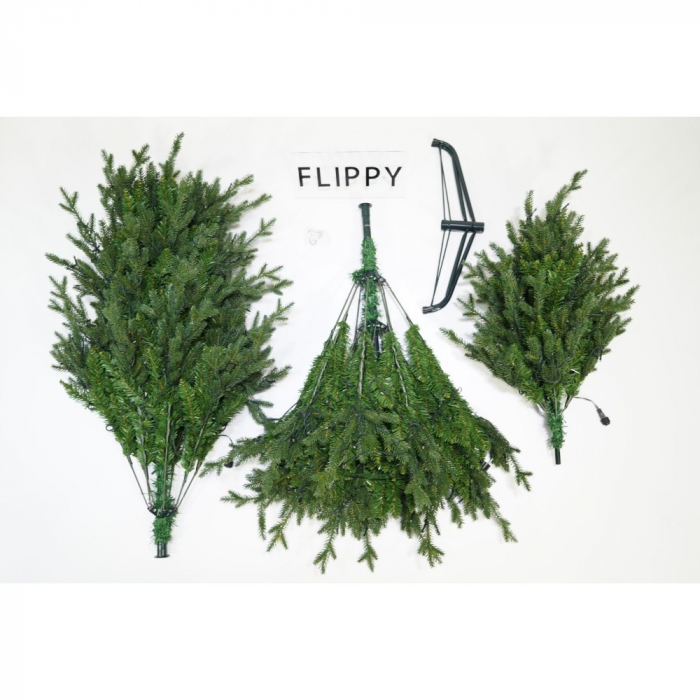 Brad Artificial de Craciun, Becuri led incluse in ramuri, pentru interior/exterior, inaltime 180 cm, diametru 128 cm, 1246 ramuri, Flippy, verde, suport metalic inclus [2]