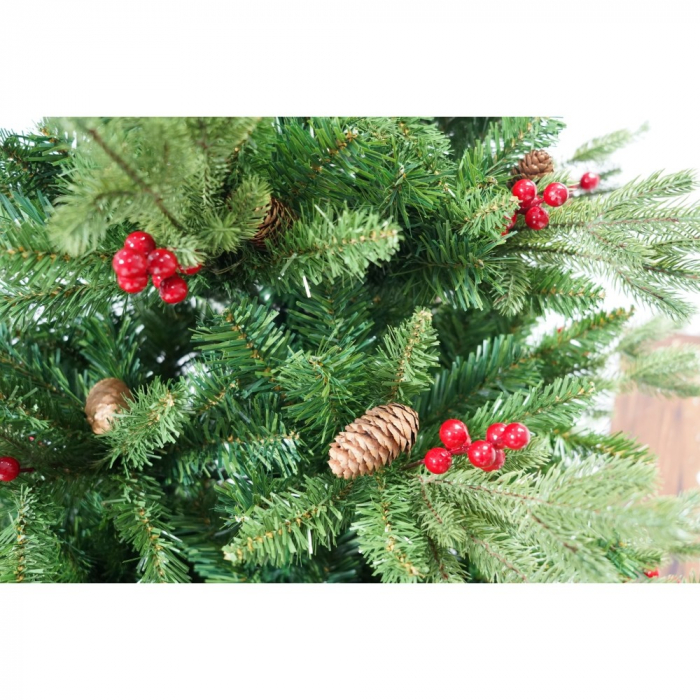 Brad artificial de Craciun bogat, decorat cu conuri pin rosii, inaltime 180 cm, 774 ramuri, Flippy, verde, suport metalic inclus [3]