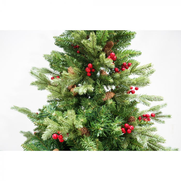 Brad artificial de Craciun bogat, decorat cu conuri pin rosii, inaltime 180 cm, 774 ramuri, Flippy, verde, suport metalic inclus [4]