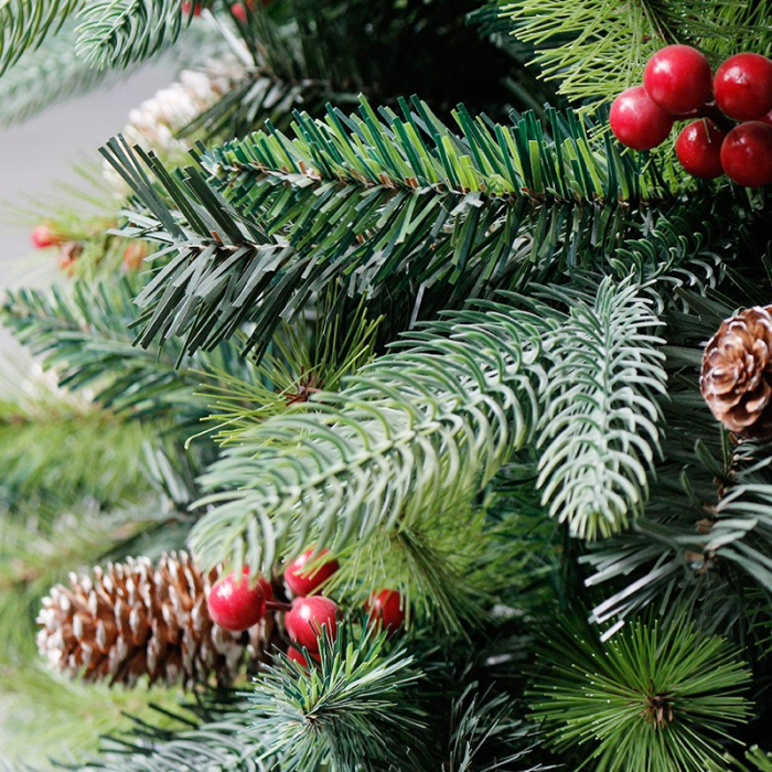 Brad Artificial de Craciun Bogat, Decorat cu Conuri Pin Rosii, pentru Interior/Exterior, Inaltime 120 cm, Flippy, Verde, suport metalic inclus [7]