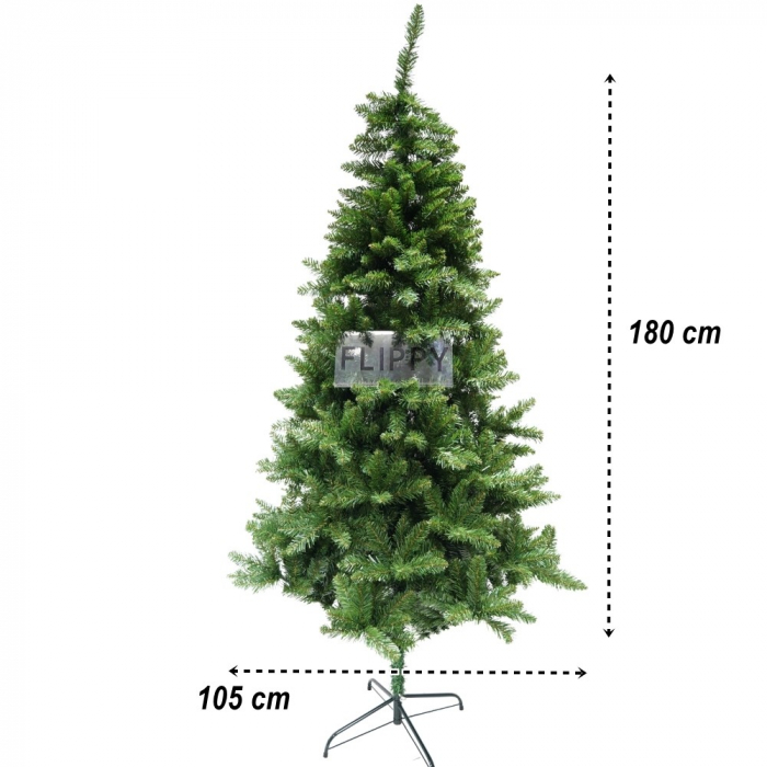 Brad artificial de Craciun, clasic, pentru interior/exterior, inaltime 180 cm, diametru 105 cm, 649 ramuri, Flippy, verde, suport metalic inclus [6]