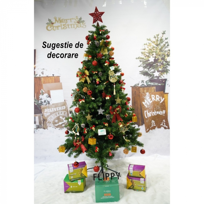 Brad artificial de Craciun, clasic, pentru interior/exterior, inaltime 180 cm, diametru 95 cm, 463 ramuri, Flippy, verde, suport metalic inclus [5]