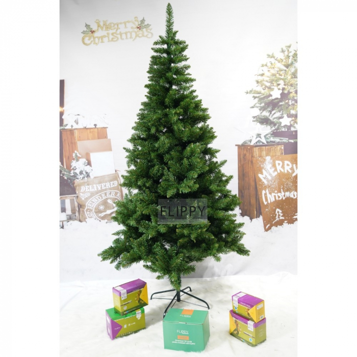 Brad artificial de Craciun, clasic, pentru interior/exterior, inaltime 210 cm, diametru 106 cm, 663 ramuri, Flippy, verde, suport metalic inclus [4]