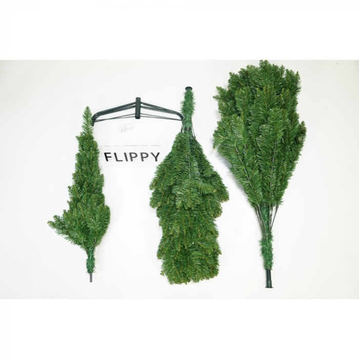 Brad artificial de Craciun, clasic, pentru interior/exterior, inaltime 210 cm, diametru 106 cm, 663 ramuri, Flippy, verde, suport metalic inclus [2]