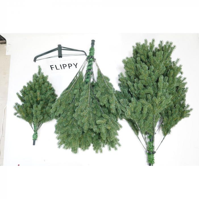 Brad artificial de Craciun, clasic, pentru interior/exterior, inaltime 210 cm, diametru 138 cm, 858 ramuri, Flippy, verde, suport metalic inclus [2]