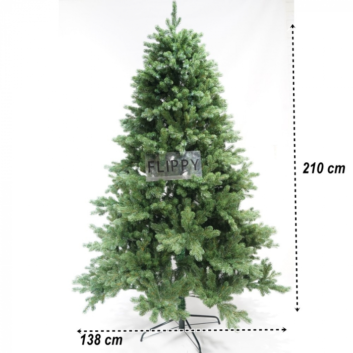 Brad artificial de Craciun, clasic, pentru interior/exterior, inaltime 210 cm, diametru 138 cm, 858 ramuri, Flippy, verde, suport metalic inclus [4]