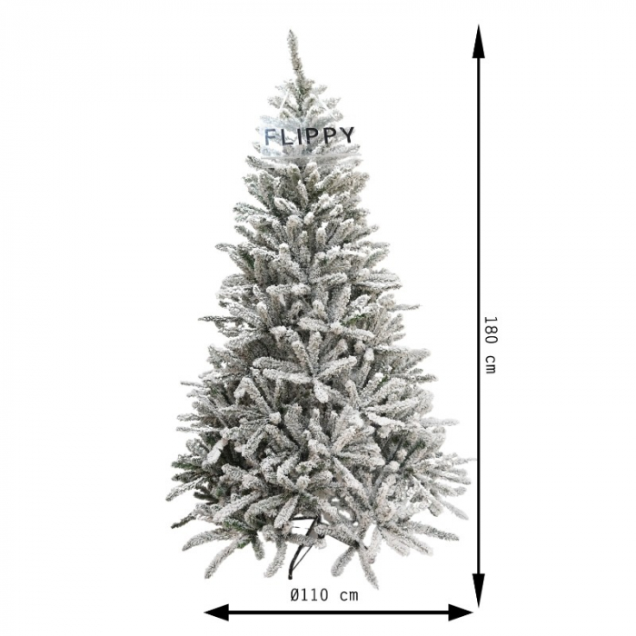 Brad Artificial de Craciun, Flippy, 1.8 m inaltime, Verde, Pulverizat alb-tip zapada, Diametru inferior 110 cm, Interior/ Exterior [15]