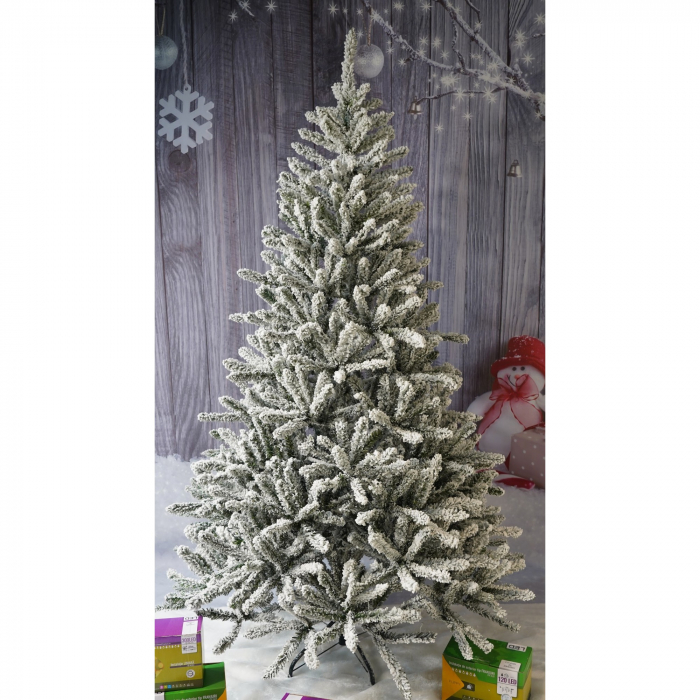 Brad Artificial de Craciun, Flippy, 1.8 m inaltime, Verde, Pulverizat alb-tip zapada, Diametru inferior 110 cm, Interior/ Exterior [2]