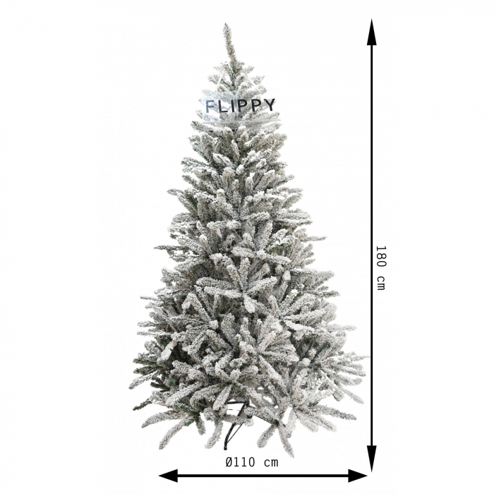 Brad Artificial de Craciun, Flippy, 1.8 m inaltime, Verde, Pulverizat alb-tip zapada, Diametru inferior 110 cm, Interior/ Exterior [6]