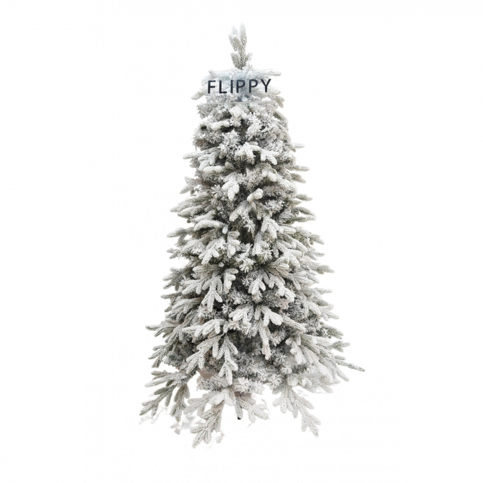 Lichidare Brad Artificial de Craciun, Flippy, 1.8 m inaltime, Verde, Pulverizat complet alb-tip zapada, Interior/ Exterior, Bogat 512 ramuri [1]