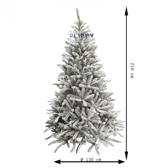 Lichidare Brad Artificial de Craciun, Flippy, 2.10 m inaltime, Verde, Pulverizat alb-tip zapada, Diametru inferior 130 cm, Interior/ Exterior [15]