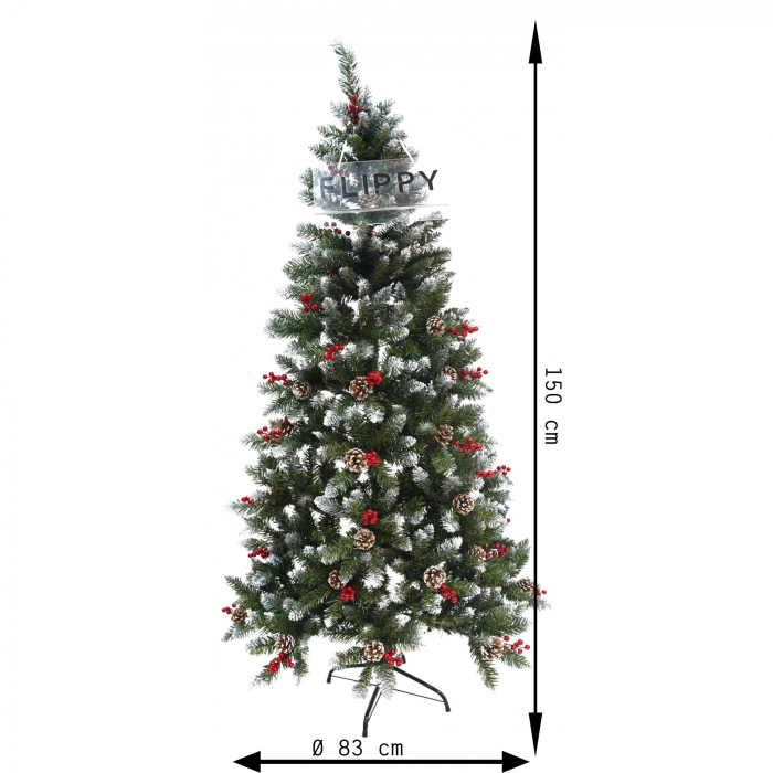 Brad Artificial de Craciun, Flippy, Sectionat pentru Perete/ Colt, 1.50 m inaltime, Verde, Decorat, Diametru Inferior 83 cm, Interior/ Exterior [6]