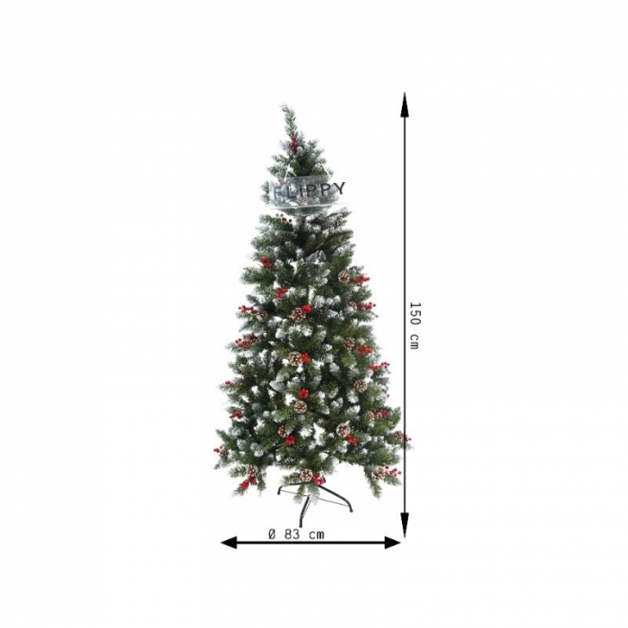 Brad Artificial de Craciun, Flippy, Sectionat pentru Perete/ Colt, 1.50 m inaltime, Verde, Decorat, Diametru Inferior 83 cm, Interior/ Exterior [16]