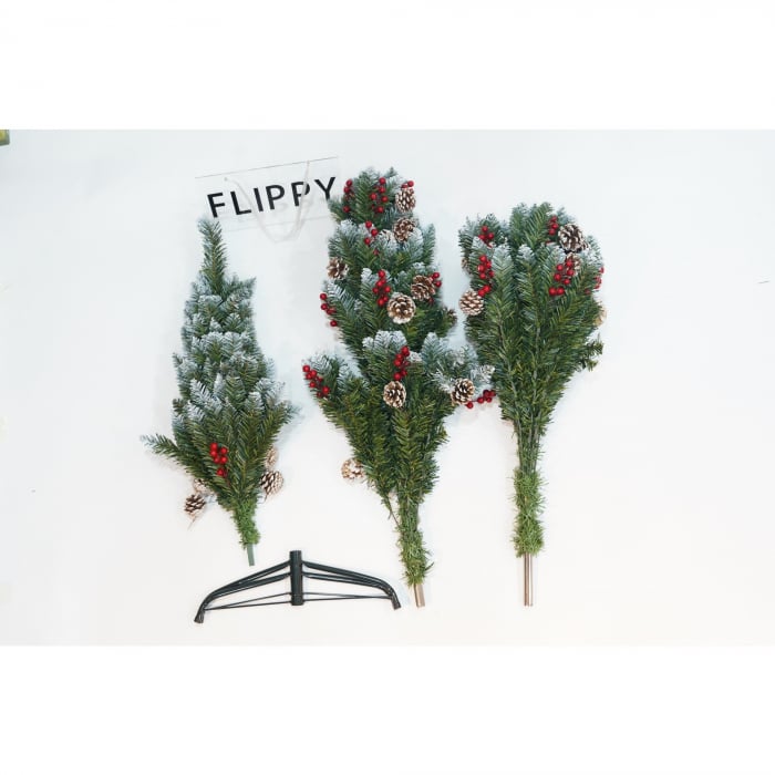 Brad Artificial de Craciun, Flippy, Sectionat pentru Perete/ Colt, 1.80 m inaltime, Verde, Decorat, Diametru Inferior 95 cm, Interior/ Exterior [3]