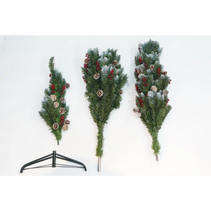 Brad Artificial de Craciun, Flippy, Sectionat pentru Perete/ Colt, 2.10 m inaltime, Verde, Decorat, Diametru Inferior 106 cm, Interior/ Exterior [23]