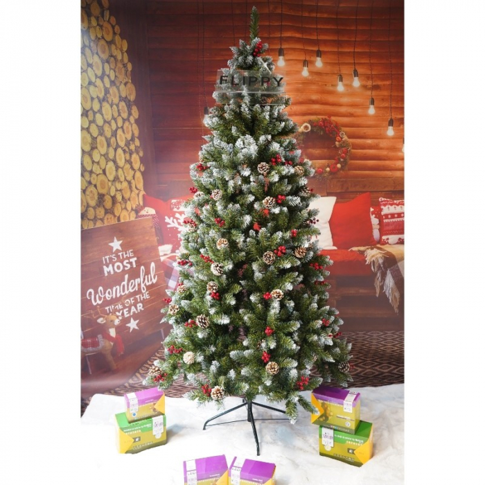 Brad Artificial de Craciun, Flippy, Sectionat pentru Perete/ Colt, 2.10 m inaltime, Verde, Decorat, Diametru Inferior 106 cm, Interior/ Exterior [20]