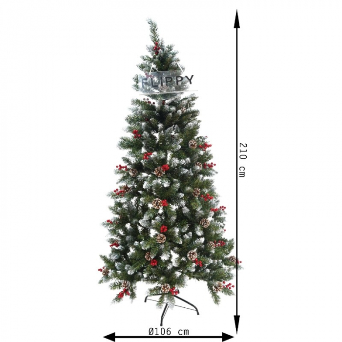 Brad Artificial de Craciun, Flippy, Sectionat pentru Perete/ Colt, 2.10 m inaltime, Verde, Decorat, Diametru Inferior 106 cm, Interior/ Exterior [18]