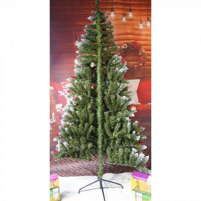 Brad Artificial de Craciun, Flippy, Sectionat pentru Perete/ Colt, 2.10 m inaltime, Verde, Decorat, Diametru Inferior 106 cm, Interior/ Exterior [4]