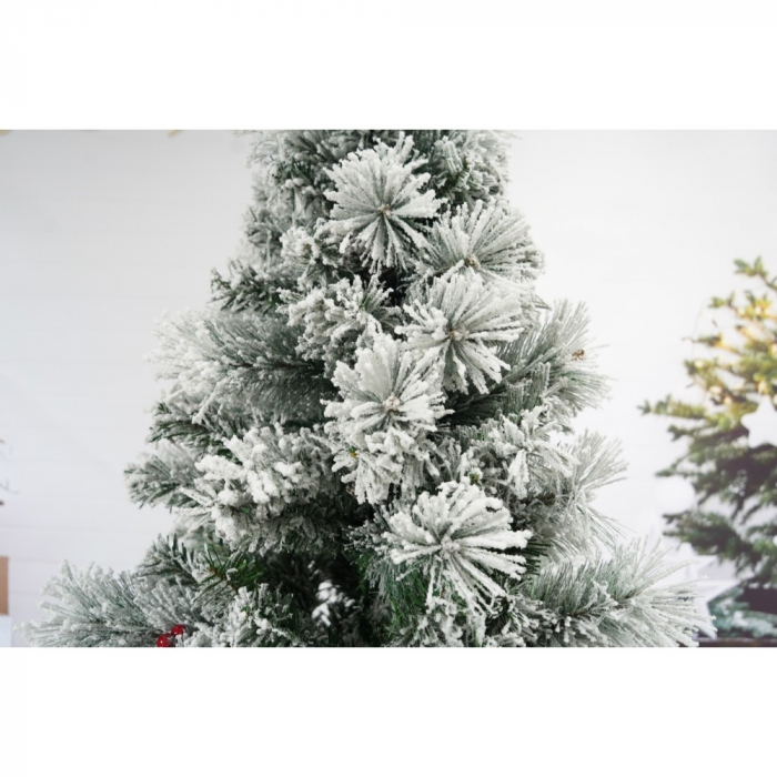 Brad artificial de Craciun nins, decorat cu conuri pin, pentru interior/exterior, inaltime 210 cm, diametru 131 cm, 630 ramuri, Flippy, alb/verde, suport metalic inclus [4]