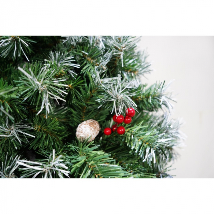 Brad artificial de Craciun nins, decorat cu conuri pin, pentru interior/exterior, inaltime 210 cm, diametru 147 cm, 1150 ramuri, Flippy, verde, suport metalic inclus [3]