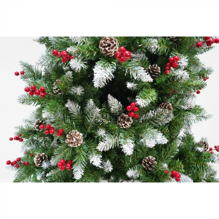 Brad artificial de Craciun nins, decorat cu conuri pin rosii, inaltime 150 cm, diametru 83 cm, 319 ramuri, Flippy, verde, suport metalic inclus [3]
