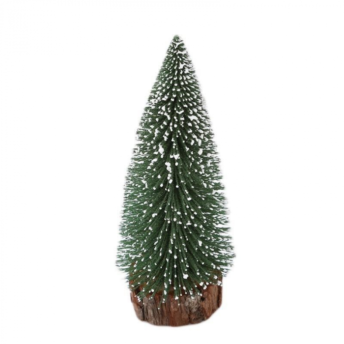 Brad artificial de craciun, ornament pentru masa, pe suport lemn, 25 cm inaltime, Argintiu [5]