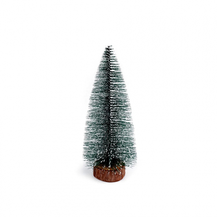 Brad artificial de craciun, ornament pentru masa, pe suport lemn, 25 cm inaltime, Argintiu [2]