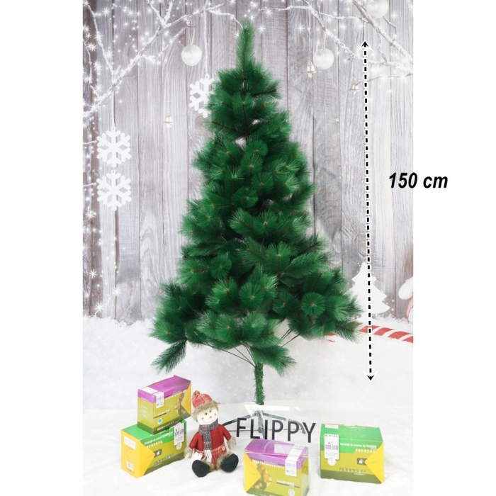 Brad artificial de Craciun tip pin, clasic, pentru interior/exterior, inaltime 150 cm, Flippy, verde, suport metalic inclus [3]