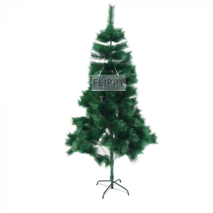 Brad artificial de Craciun tip pin, clasic, pentru interior/exterior, inaltime 150 cm, Flippy, verde, suport metalic inclus [1]