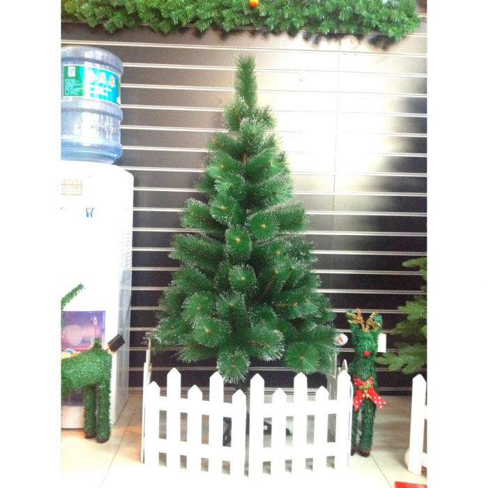 Brad artificial de Craciun tip pin, clasic, pentru interior/exterior, inaltime 90 cm, Flippy, verde, suport de plastic inclus [4]