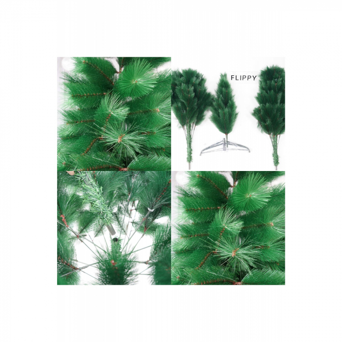 Brad artificial de Craciun tip pin, inaltime 210 cm, diametru 115 cm, 350 ramuri cu ace 3D 12 cm, Flippy, verde, suport metalic inclus [5]