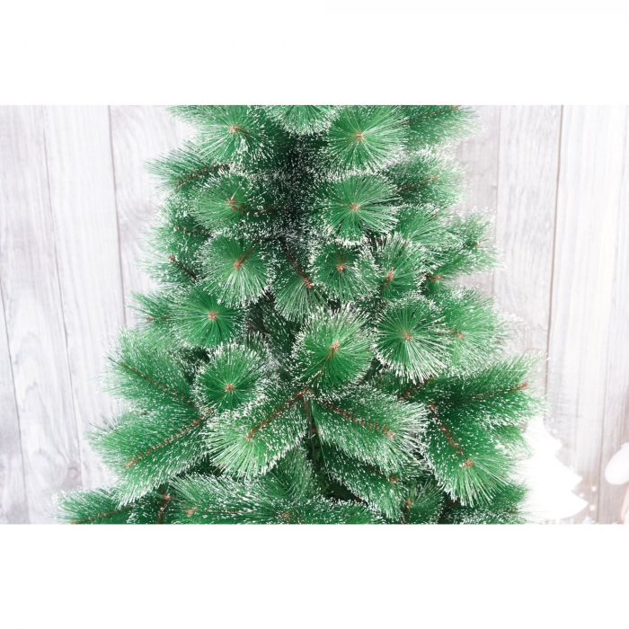 Brad artificial de Craciun tip pin inzapezit, inaltime 210 cm, diametru 115 cm, 350 ramuri cu ace 3D 12 cm, Flippy, verde cu varfuri ninse, suport metalic inclus [5]