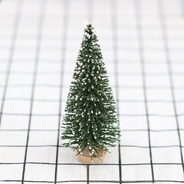 Brad artificial de craciun, tip pin inzapezit, ornament pentru masa, pe suport lemn, 35 cm inaltime [2]