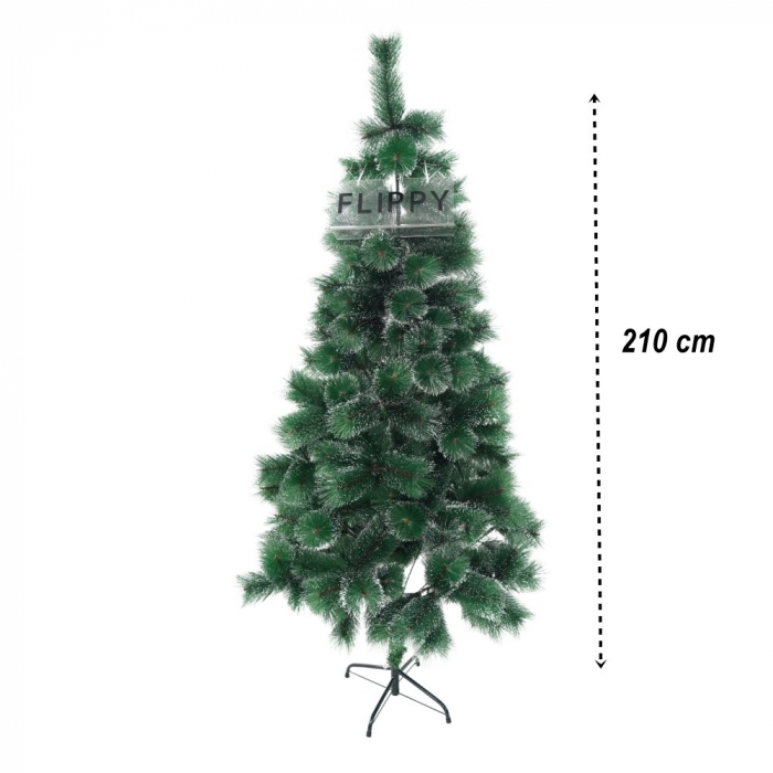 Brad artificial de Craciun tip pin nins, pentru interior/exterior, inaltime 210 cm, Flippy, verde, suport metalic inclus [6]