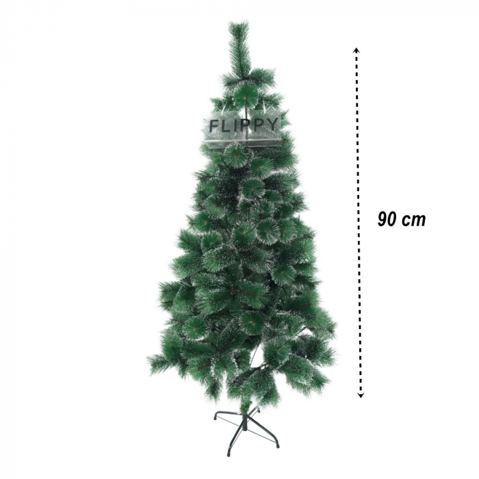 Brad artificial de Craciun tip pin nins, pentru interior/exterior, inaltime 90 cm, Flippy, verde, suport pastic inclus [6]