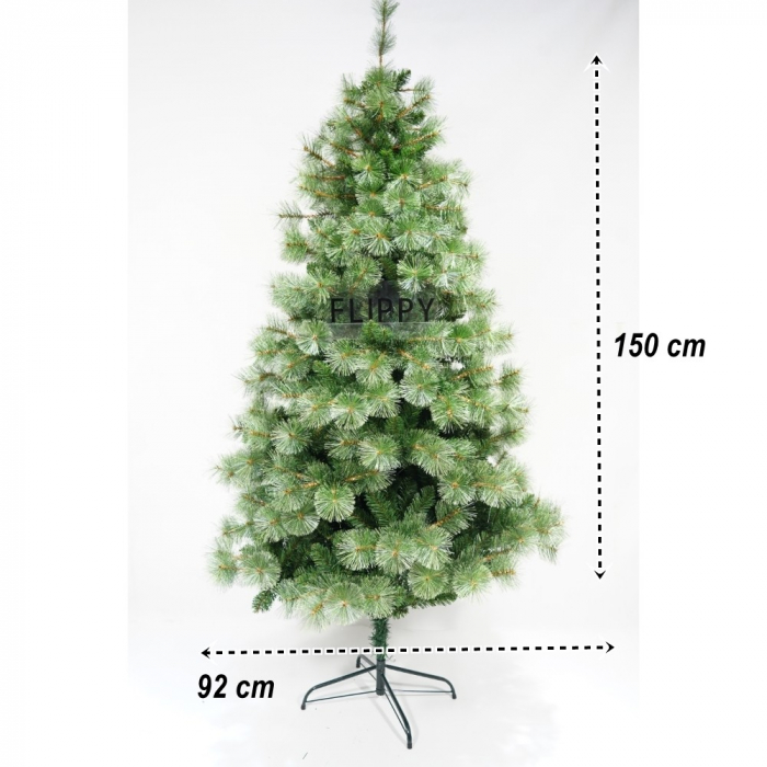 Brad artificial de Craciun tip pin, pentru interior/exterior, inaltime 150 cm, diametru 92 cm, 400 ramuri, Flippy, verde, suport metalic inclus [4]