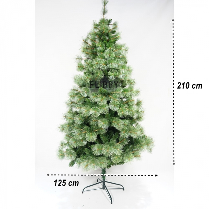 Brad artificial de Craciun tip pin, pentru interior/exterior, inaltime 210 cm, diametru 125 cm, 980 ramuri, Flippy, verde, suport metalic inclus [4]