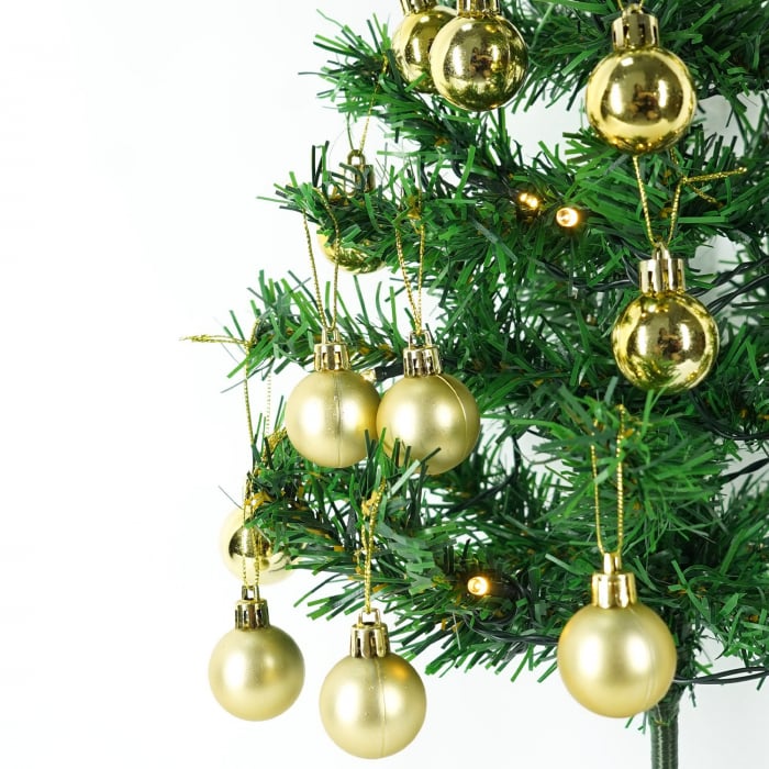 Brad Artificial Impodobit, 60 cm, suport plastic, cu instalatie luminoasa 20 LED alb cald + 20 globuri aurii incluse, Flippy [6]