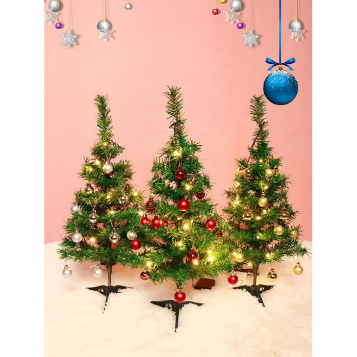 Lichidare Brad Artificial Impodobit, 60 cm, suport plastic, cu instalatie luminoasa 20 LED alb cald + 20 globuri aurii incluse, Flippy [2]