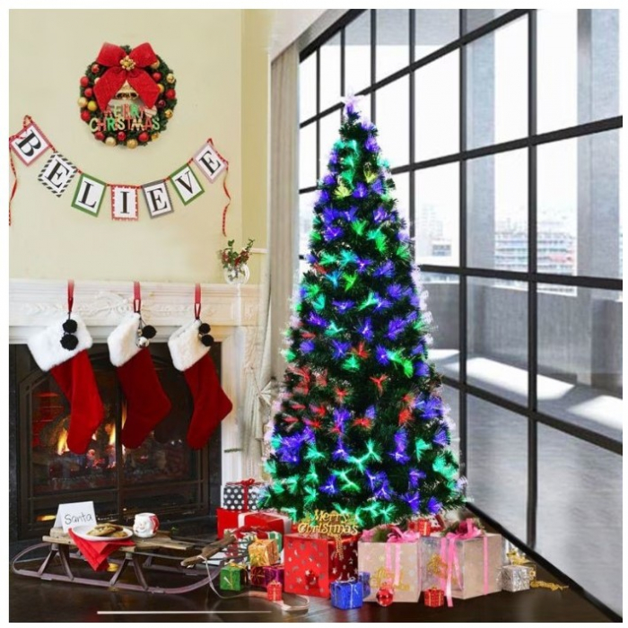 Brad Artificial Luminos de Craciun, Flippy, 1.8 m inaltime , Ramuri cu Fibra Optica, Multicolor, Suport Metalic Inclus [3]