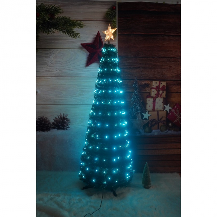Brad artificial Pop-Up Flippy, cu instalatie integrata, Lumini RGB, Suport inclus, Stea luminata, 304 Led, 180 cm, Material PVC, Verde [3]