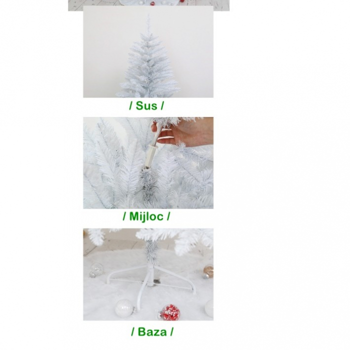 Brad de Craciun artificial cu suport inclus Flippy, 210 cm, 800 ramuri/varfuri, material plastic, suport clasic, fara iluminare, utilizat pentru interior/exterior, alb [9]