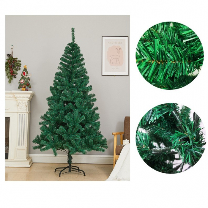 Brad de Craciun artificial cu suport inclus Flippy, 210 cm, 800 ramuri/varfuri, material plastic, suport clasic, fara iluminare, utilizat pentru interior/exterior, verde [3]