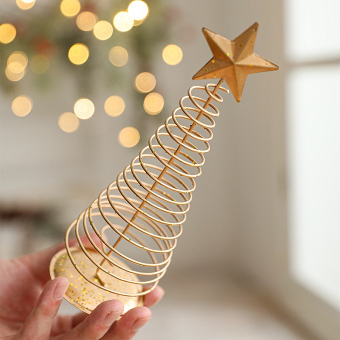 Brad de Craciun Ornament, Flippy, Decoratiune Brad micut din Metal, inaltime 19.5 x 6.5 x6.5 cm, Ornament de Craciun, Auriu [3]