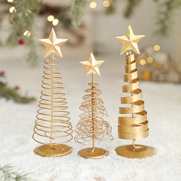 Brad de Craciun Ornament, Flippy, Decoratiune Brad micut din Metal, inaltime 19.5 x 6.5 x6.5 cm, Ornament de Craciun, Auriu [5]