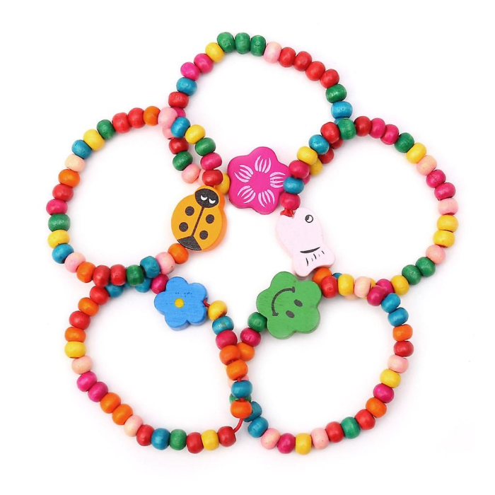 Bratara Curcubeu Elastica, Bile si Pandantive din Lemn Colorate, Modele pentru Copii [6]