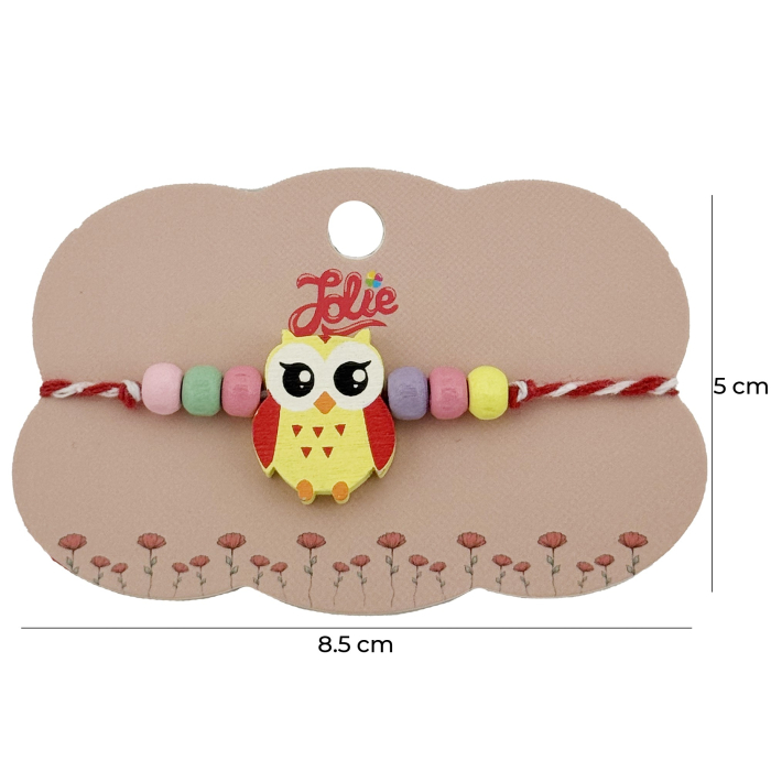 Bratara Martisor pentru Copii, Jolie, Pandativ Bufnita, cu Margele Multicolore, Snur Alb/Rosu, Galben [2]