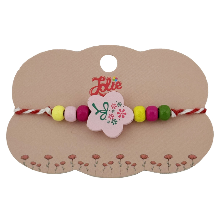 Bratara Martisor pentru Copii, Jolie, Pandativ Floare, cu Margele Multicolore, Snur Alb/Rosu, Roz/Multicolor [1]