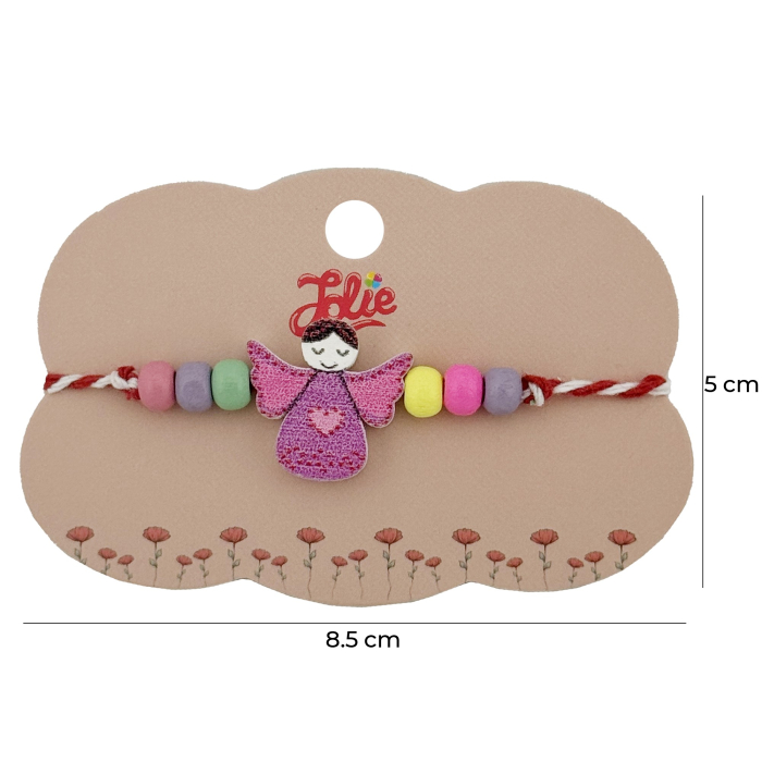Bratara Martisor pentru Copii, Jolie, Pandativ Ingeras, cu Margele Multicolore, Snur Alb/Rosu, Mov/Multicolor [2]